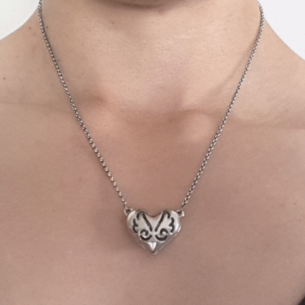 2 Sided Puffed Heart Pendant Necklace